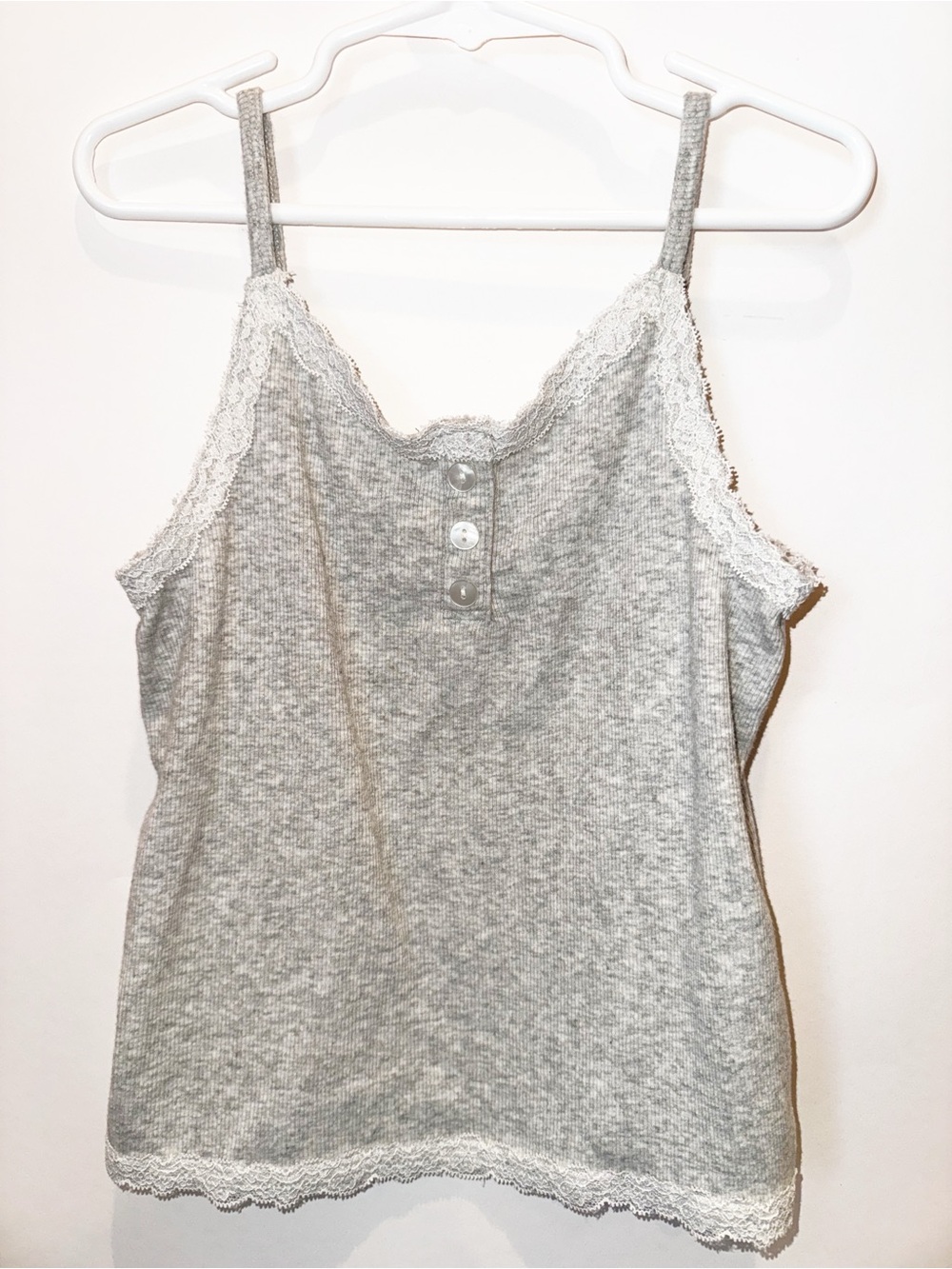 abercrombie kids Gray Ribbed Lace-Trim Tank Top